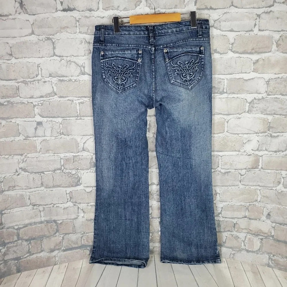 Vintage Gasoline Jeans Olympia Mid  Rise Straight Leg Size 14 Embroidered - Picture 8 of 14